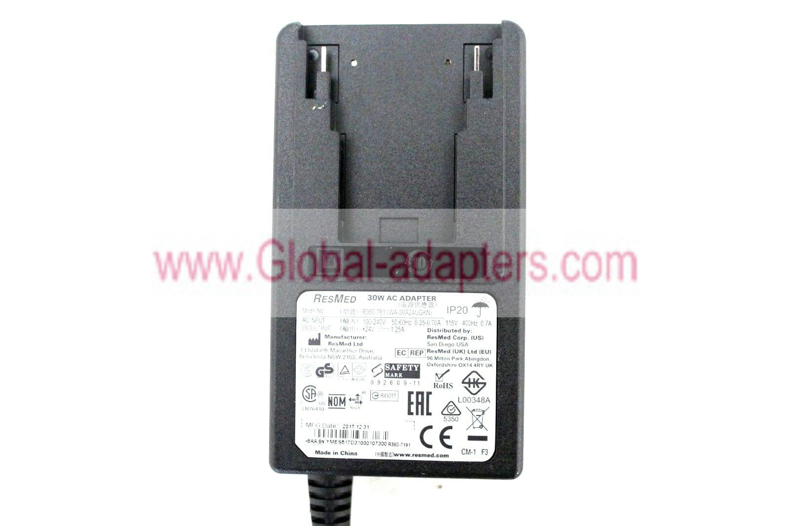 New ResMed R360-761(WA-30A24UGKN) 24VDC 1.25A 30W AC Power adapter for RESMED S9 UNIT